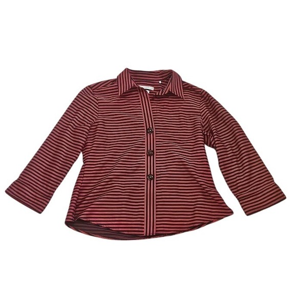 Foxcroft Button Down Shirt Women 12P Black Red Striped Wrinkle Free Shaped - Picture 1 of 8